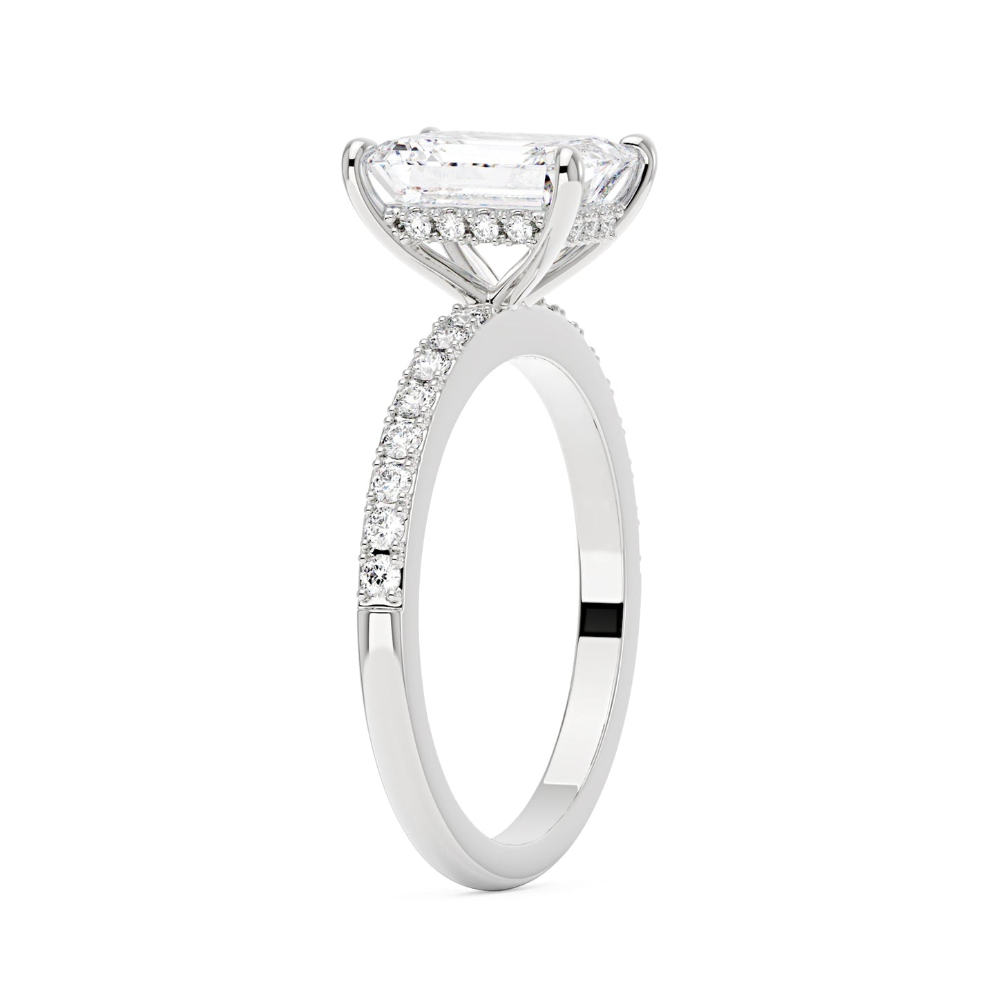 Emerald Hidden Halo Ring With Pavé Band