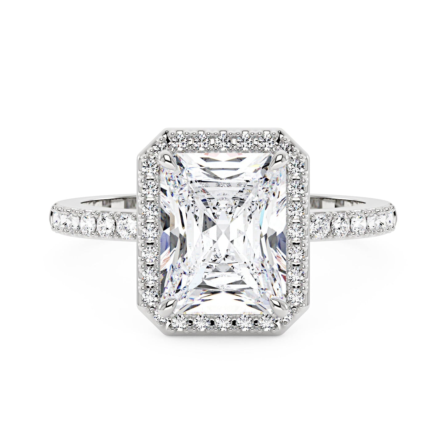 Radiant Halo Ring with Pavé Band