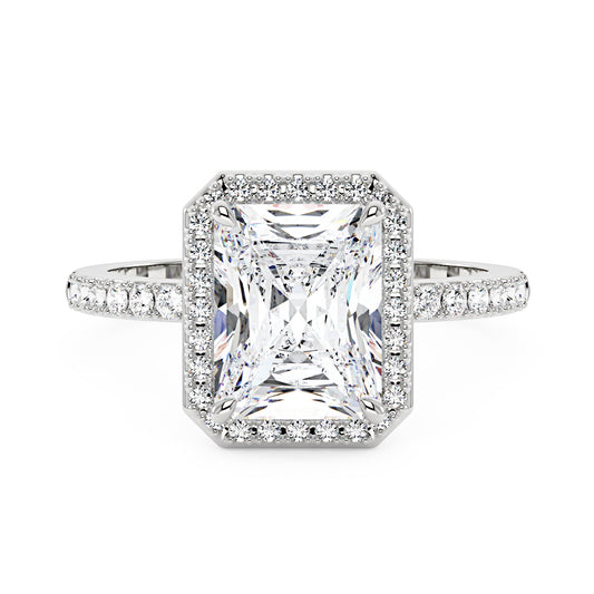 Radiant Halo Ring with Pavé Band