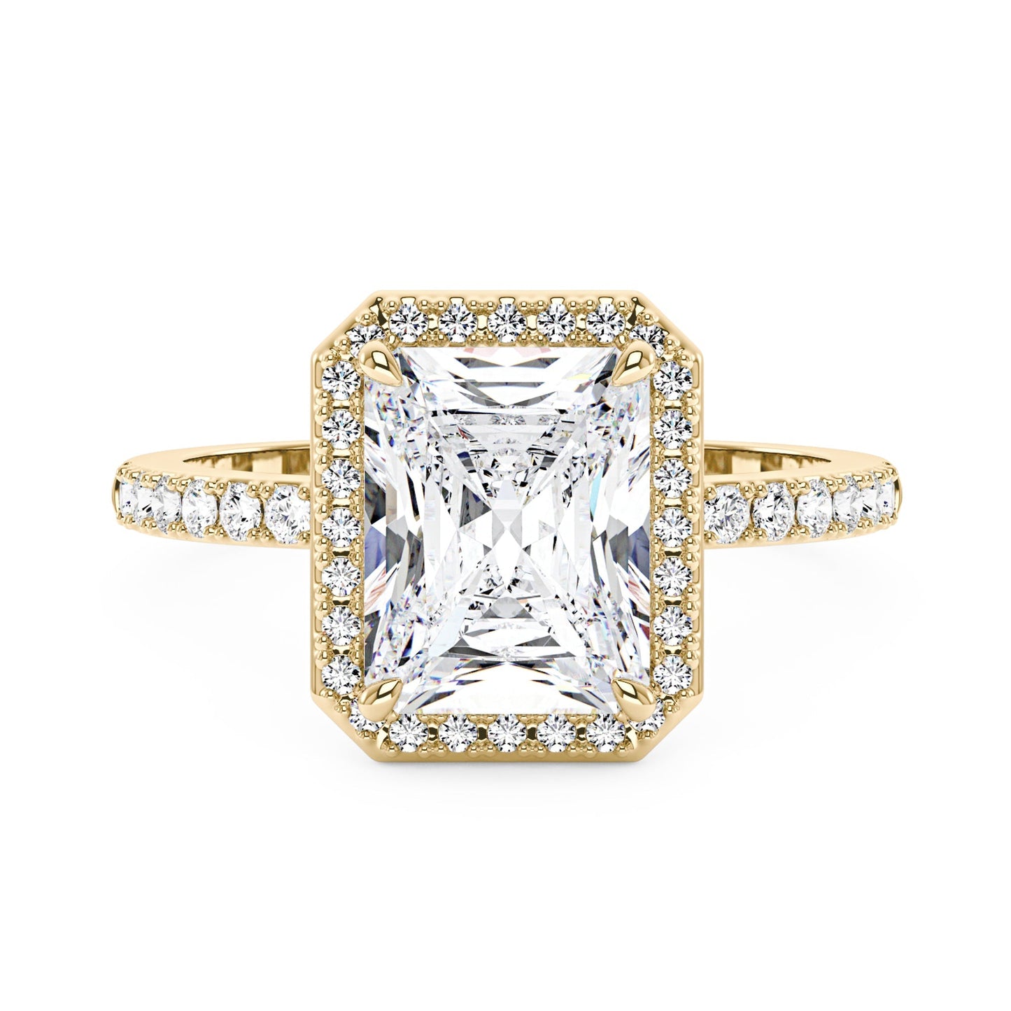 Radiant Halo Ring with Pavé Band