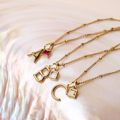 Initial & Birthstone Charm Necklace