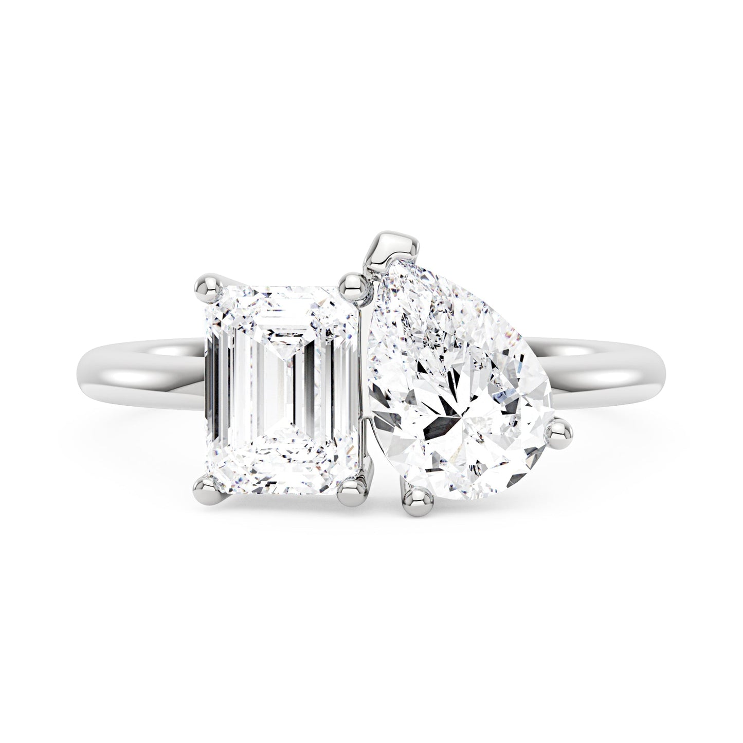 Emerald and Pear Moissanite Toi et Moi Ring