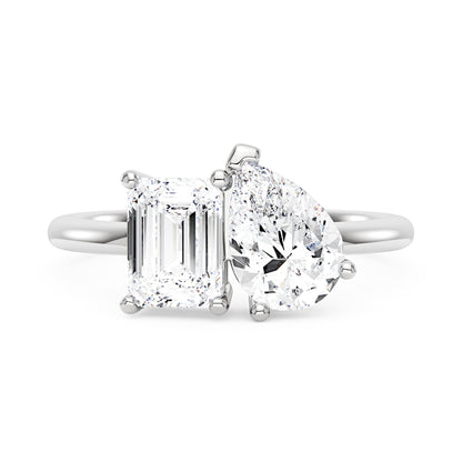 Emerald and Pear Moissanite Toi et Moi Ring