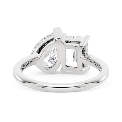 Emerald and Pear Moissanite Toi et Moi Ring