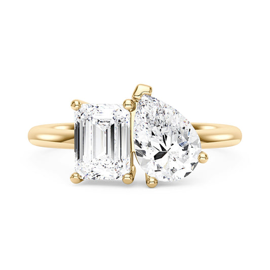 Emerald and Pear Moissanite Toi et Moi Ring