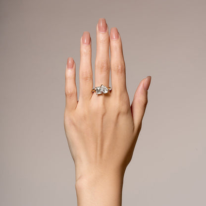 Emerald and Pear Moissanite Toi et Moi Ring