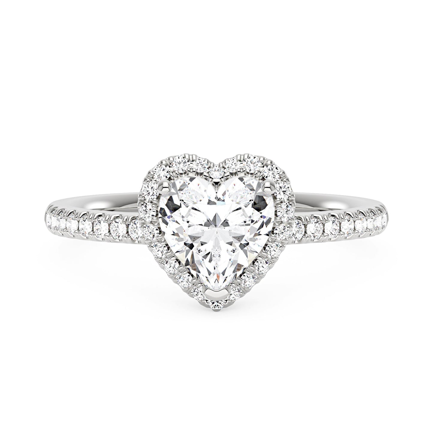 Heart Moissanite Halo Ring with Pavé Band