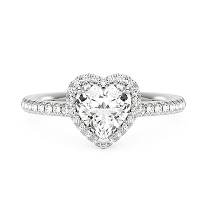 Heart Moissanite Halo Ring with Pavé Band