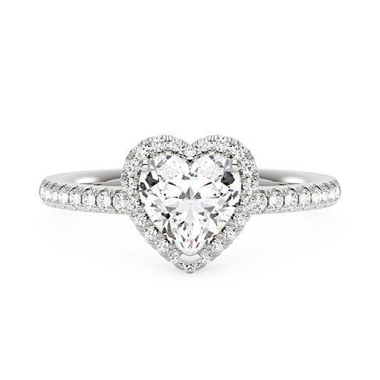 Heart Moissanite Halo Ring with Pavé Band
