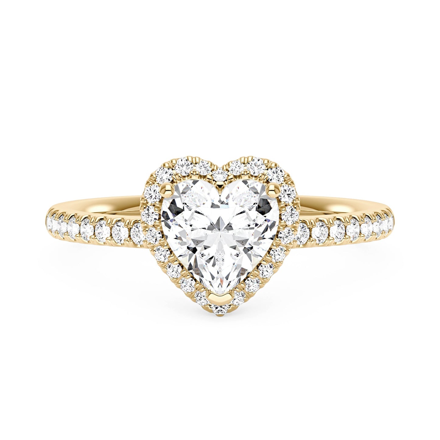 Heart Moissanite Halo Ring with Pavé Band