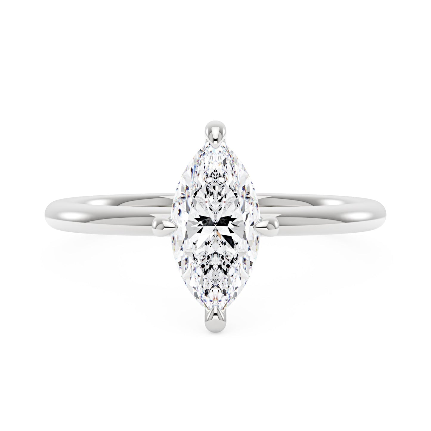 Marquise Shaped Moissanite Solitaire Ring with Hidden Halo
