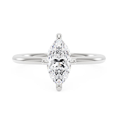 Marquise Shaped Moissanite Solitaire Ring with Hidden Halo