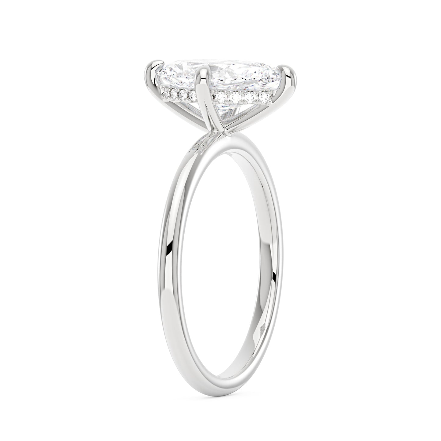 Marquise Shaped Moissanite Solitaire Ring with Hidden Halo