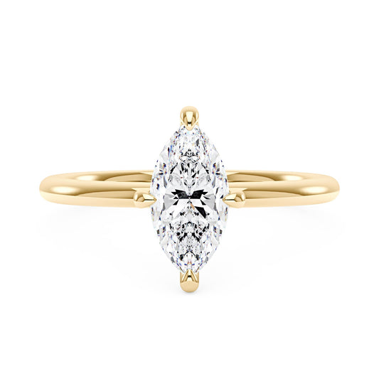 Marquise Shaped Moissanite Solitaire Ring with Hidden Halo