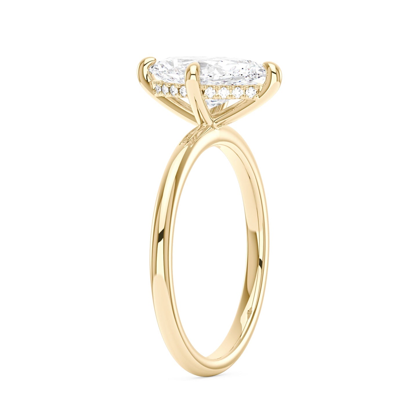 Marquise Shaped Moissanite Solitaire Ring with Hidden Halo