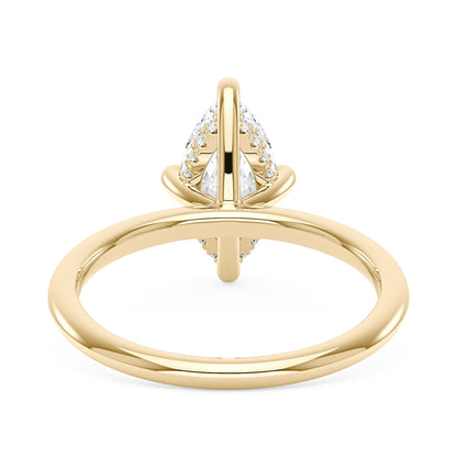 Marquise Shaped Moissanite Solitaire Ring with Hidden Halo