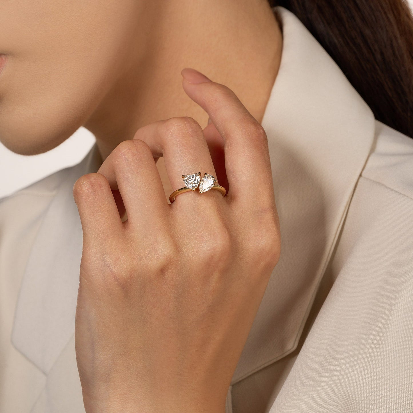 Pear Heart Moissanite Toi et Moi Ring