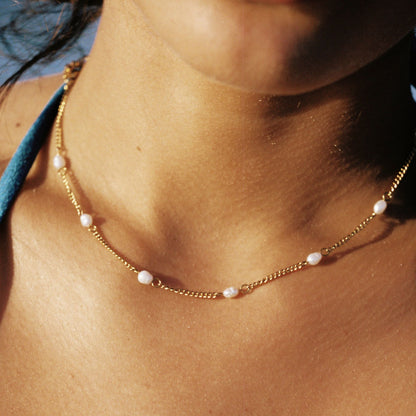 Dainty Gold Pearl Choker