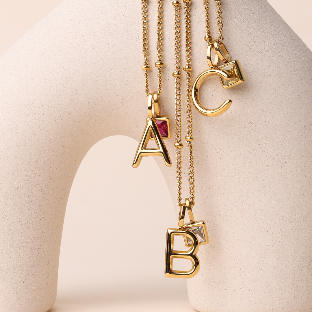 Initial & Birthstone Charm Necklace