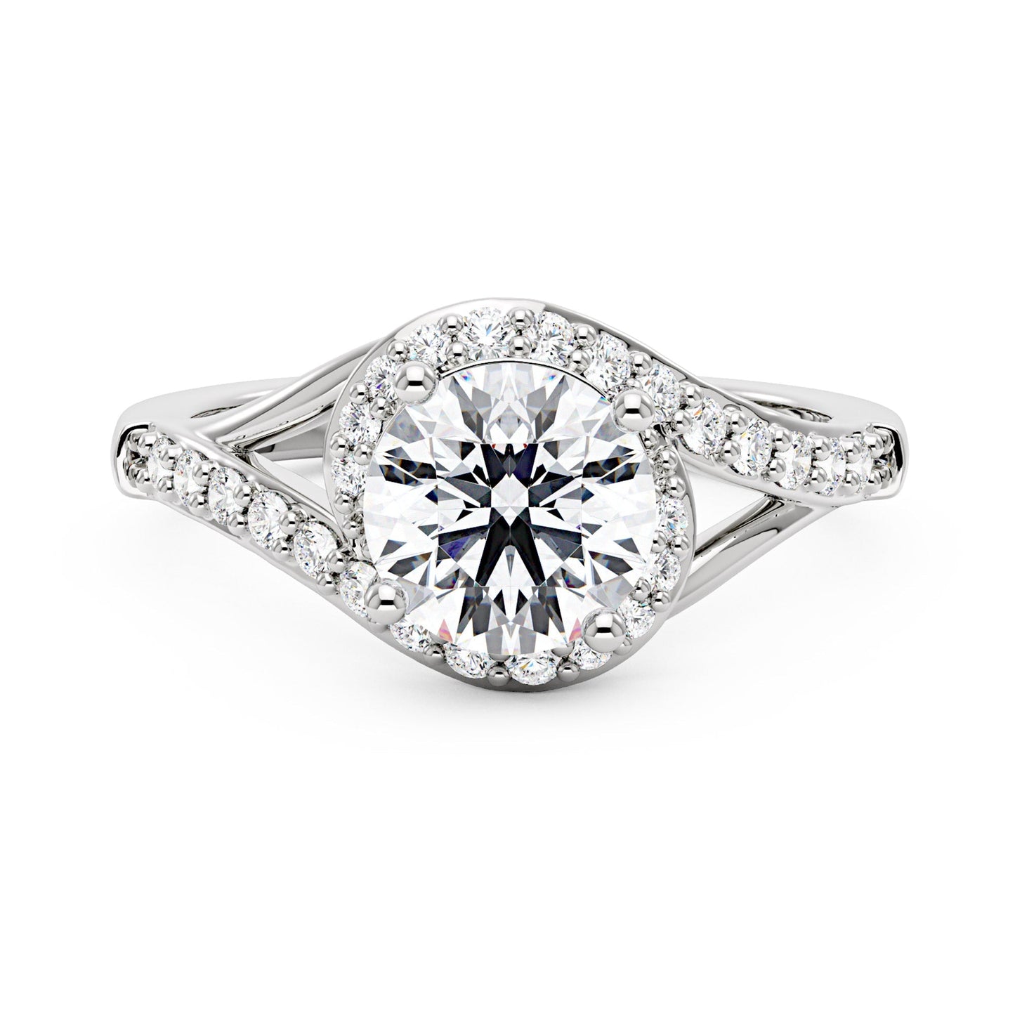 Starlight Halo Moissanite Ring with Twist Pavé Band