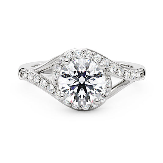 Starlight Halo Moissanite Ring with Twist Pavé Band