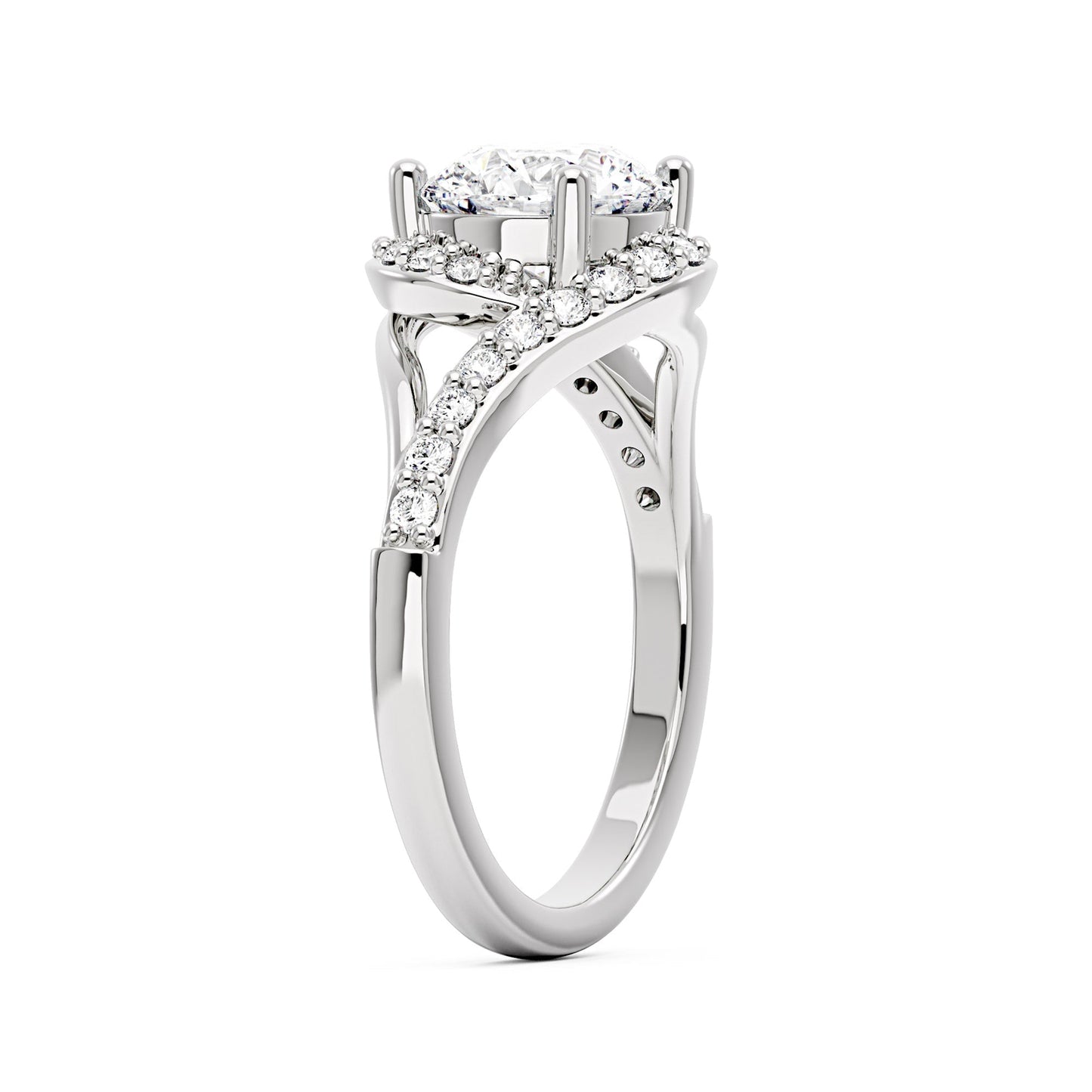 Starlight Halo Moissanite Ring with Twist Pavé Band