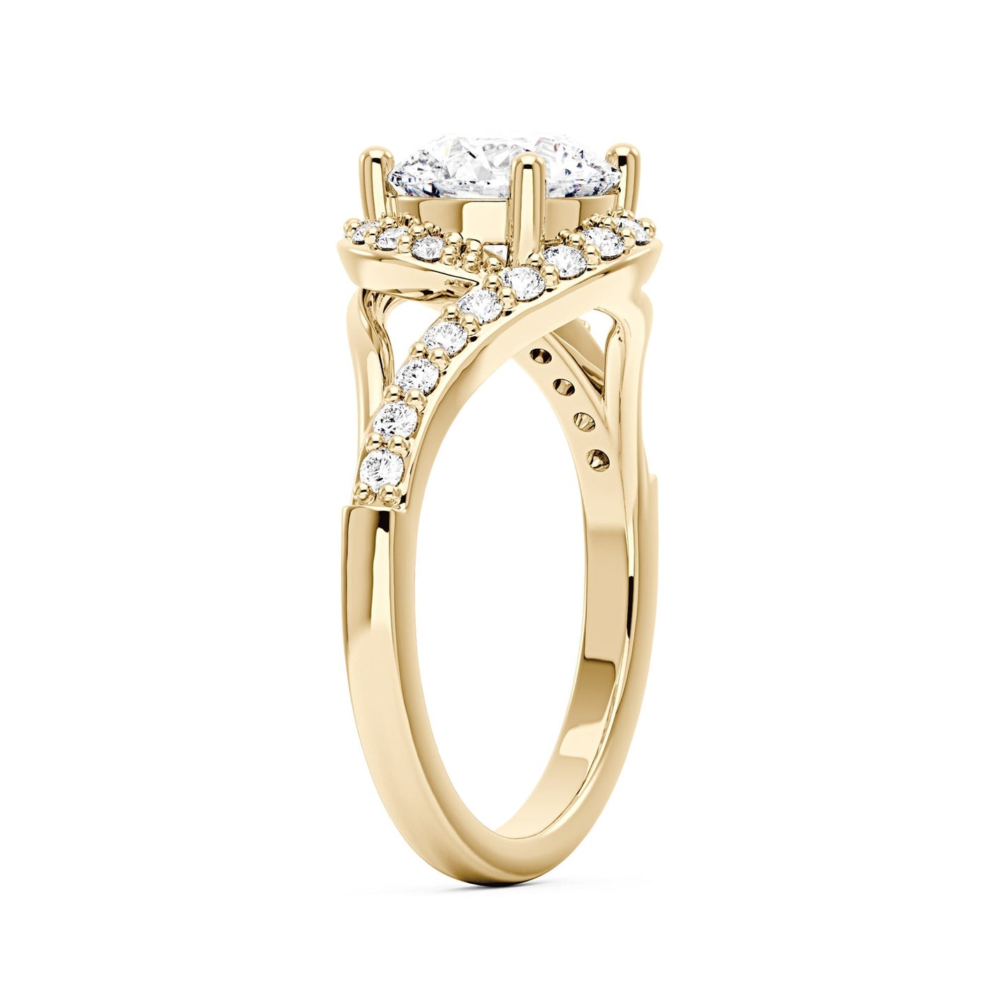 Starlight Halo Moissanite Ring with Twist Pavé Band