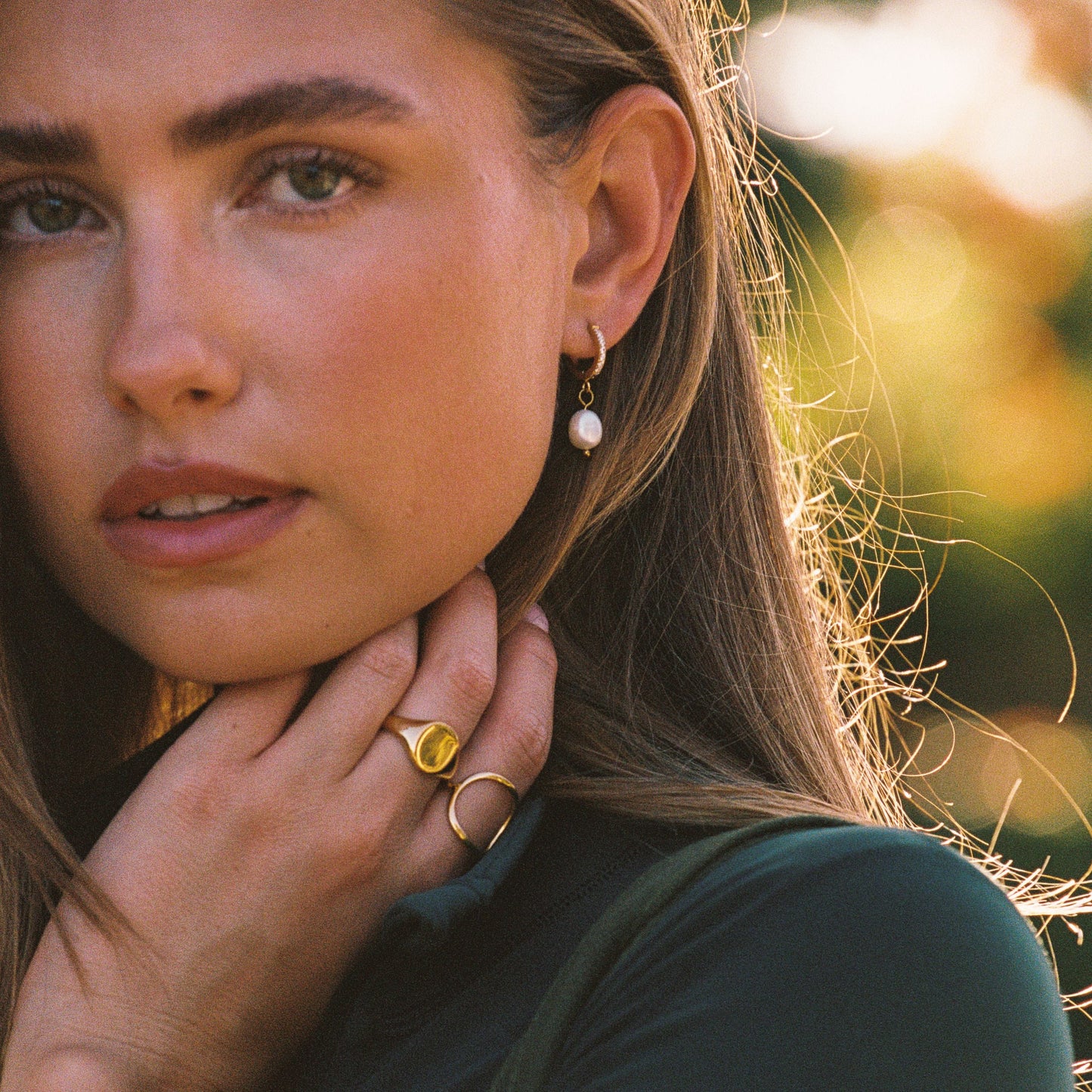 Hammered Pearl Hoop Earrings